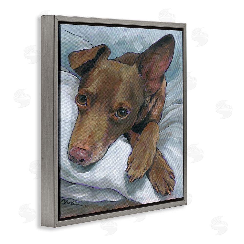 Nadi Spencer Resting Dog Portrait Grey Floating Frame Canvas Wall Art Print