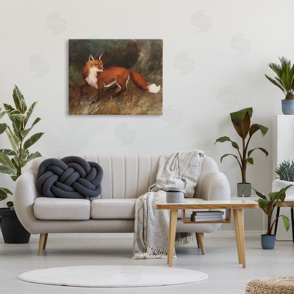 Julia Purinton Wild Fox in Forest Canvas Wall Art Print in Room