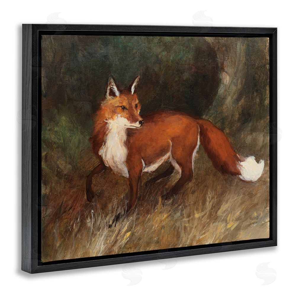 Julia Purinton Wild Fox in Forest Black Floating Frame Canvas Wall Art Print