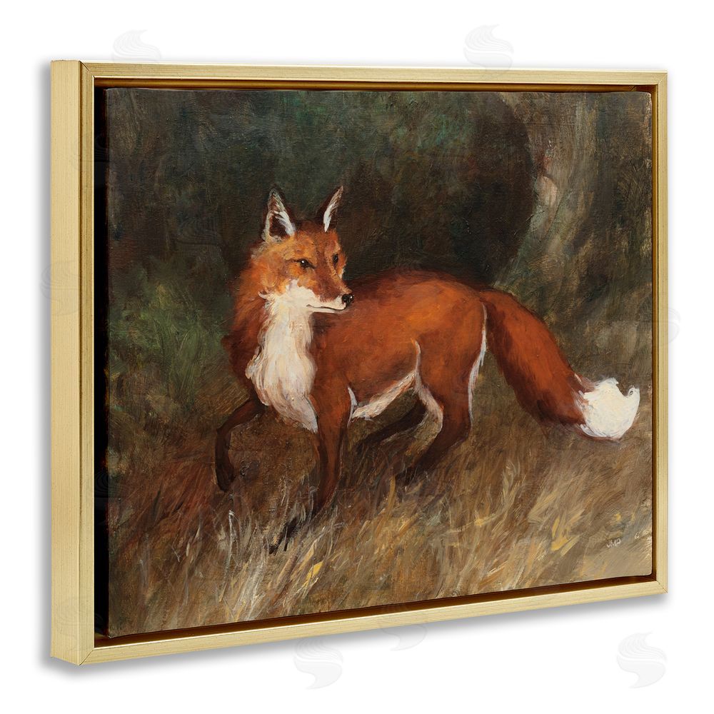 Julia Purinton Wild Fox in Forest Gold Floating Frame Canvas Wall Art Print
