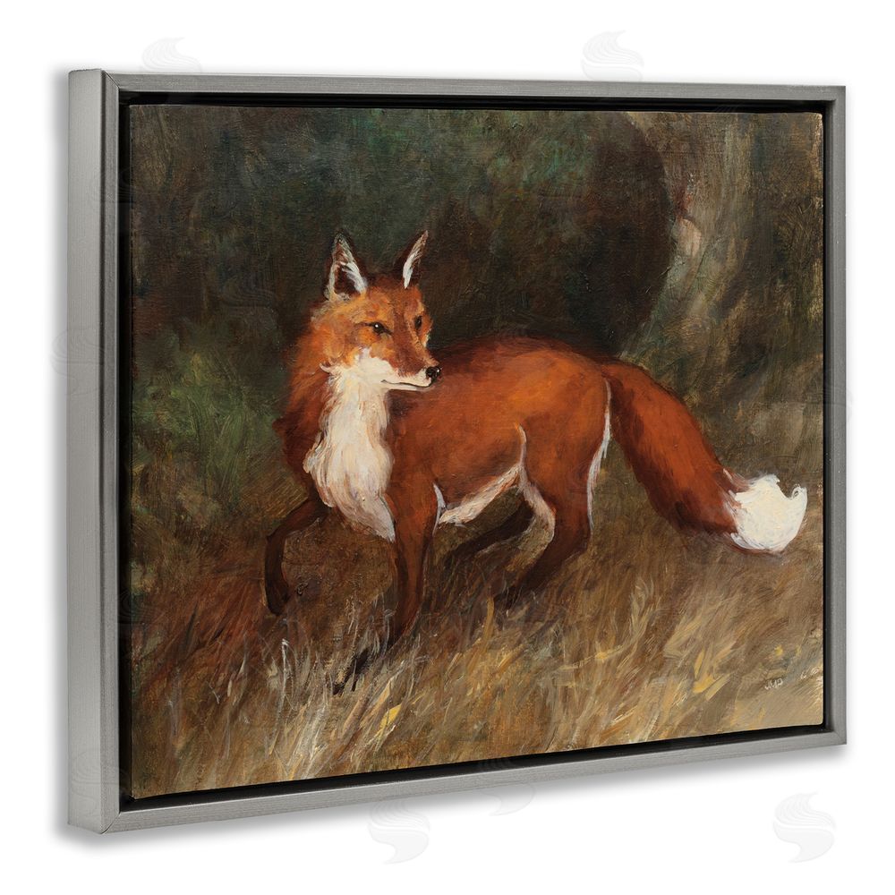 Julia Purinton Wild Fox in Forest Grey Floating Frame Canvas Wall Art Print