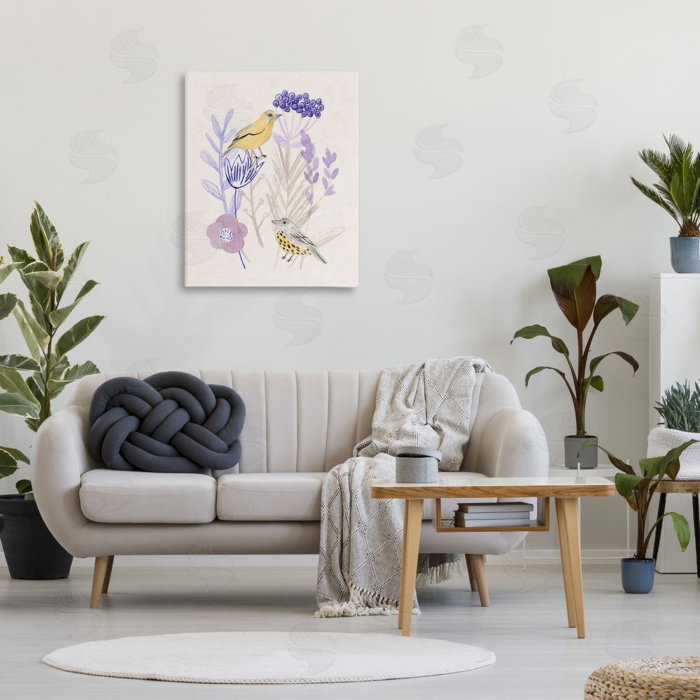 Melissa Wang Birds with Plant Sprigs Canvas Wall Art Print in Room