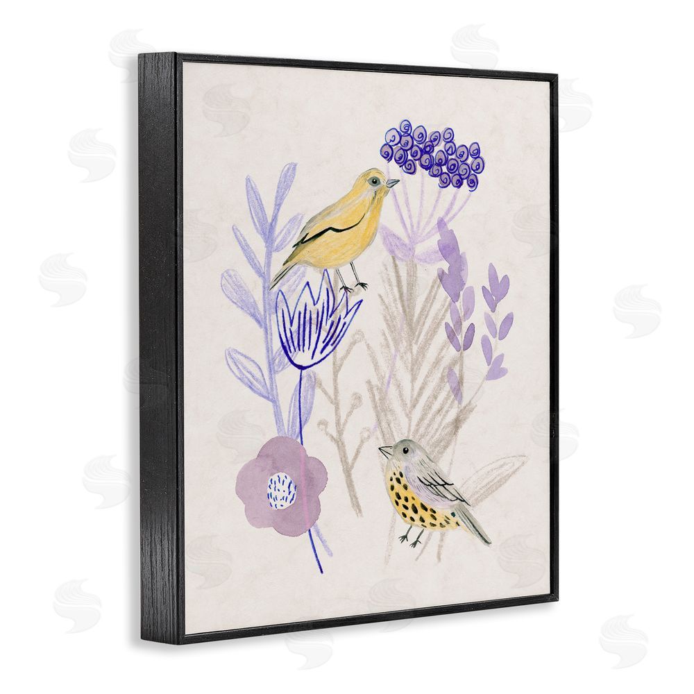 Melissa Wang Birds with Plant Sprigs Black Framed Giclee Wall Art Print