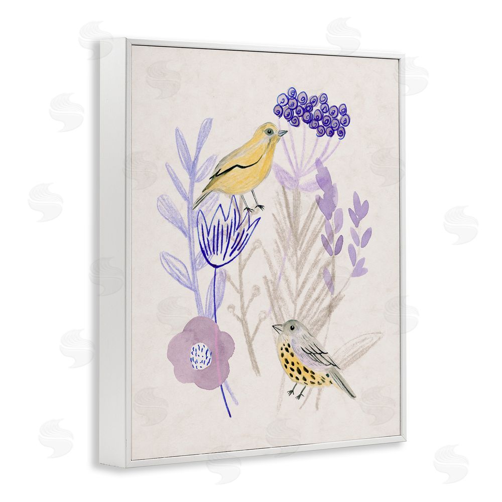 Melissa Wang Birds with Plant Sprigs White Framed Giclee Wall Art Print