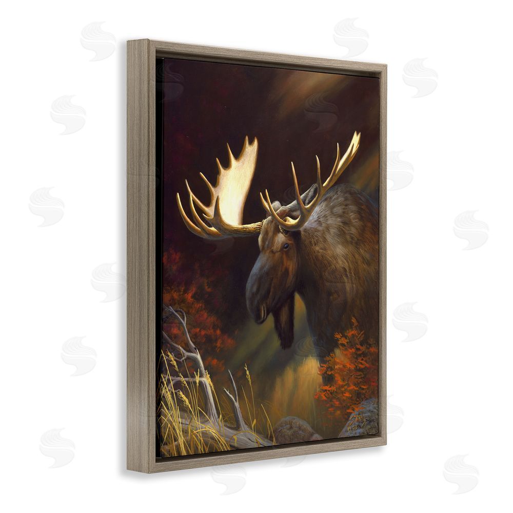 Leo Stans Woodland Moose Portrait Brown Floating Frame Canvas Wall Art Print
