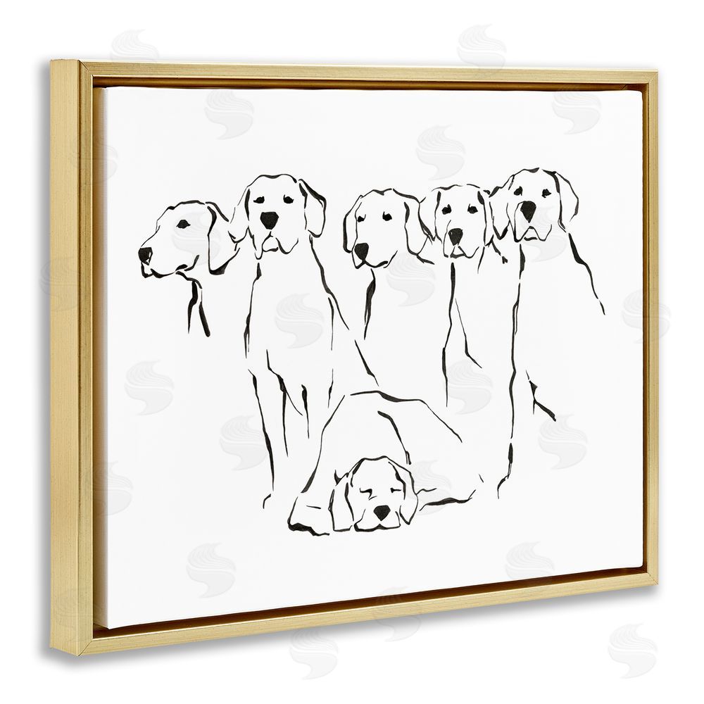 Ethan Harper Minimal Dogs Doodle Gold Floating Frame Canvas Wall Art Print