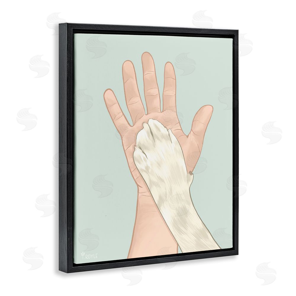 Tara Royle Cat Paw High Five Black Floating Frame Canvas Wall Art Print