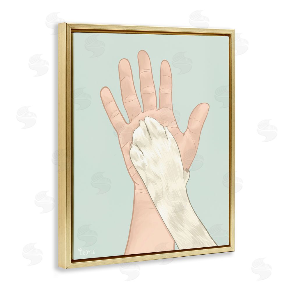 Tara Royle Cat Paw High Five Gold Floating Frame Canvas Wall Art Print