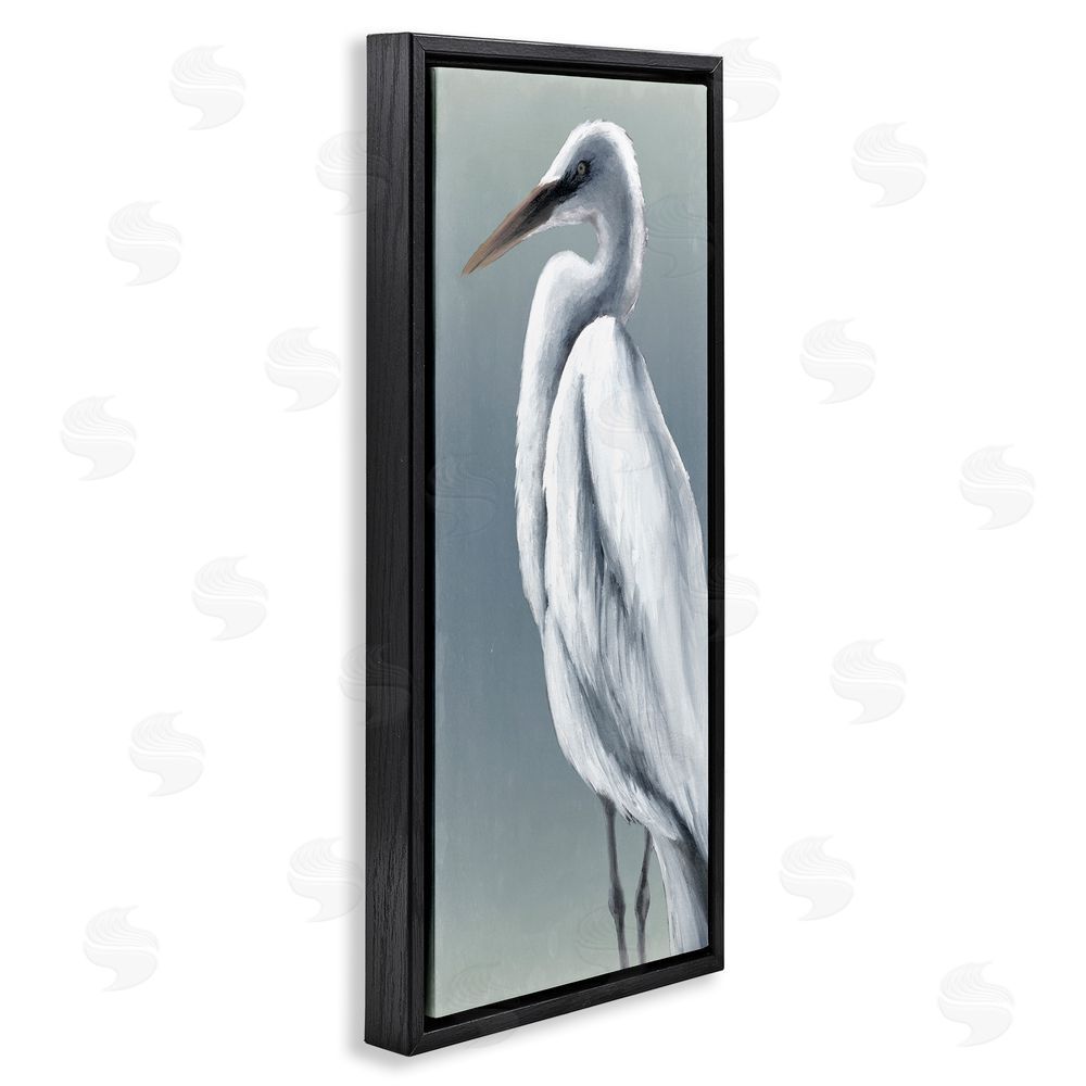 Grace Popp Traditional Egret Bird Black Floating Frame Canvas Wall Art Print