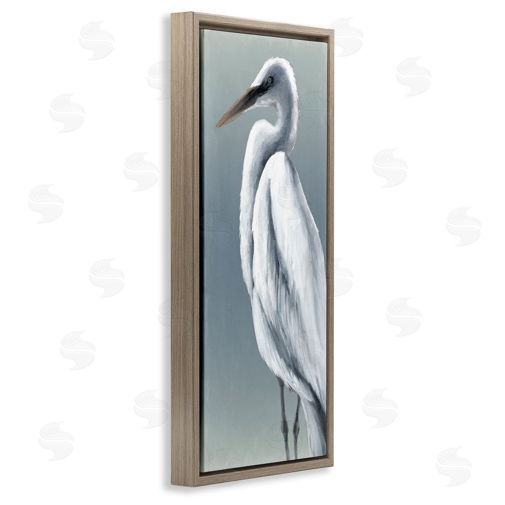 Grace Popp Traditional Egret Bird Brown Floating Frame Canvas Wall Art Print