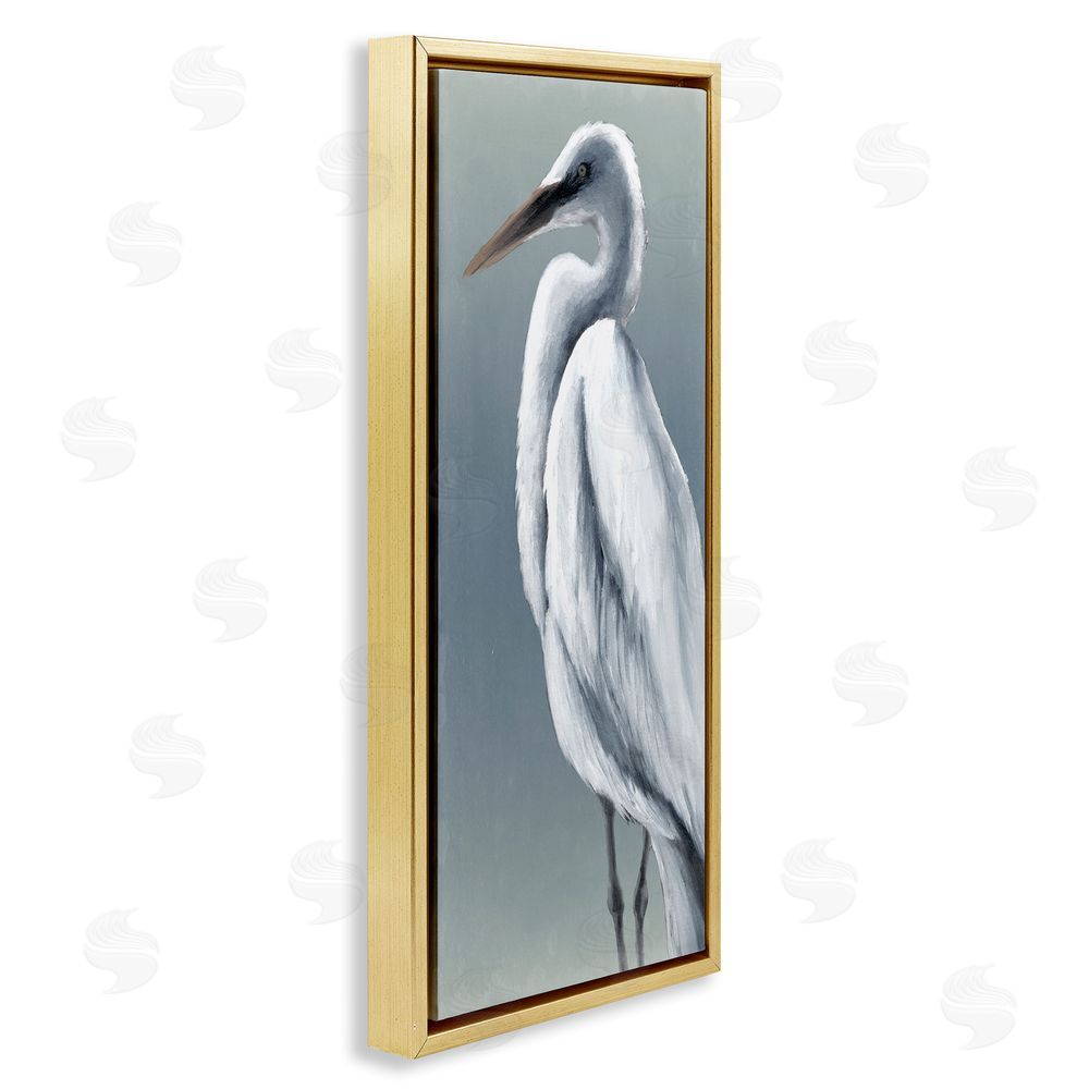 Grace Popp Traditional Egret Bird Gold Floating Frame Canvas Wall Art Print