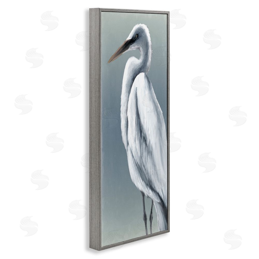 Grace Popp Traditional Egret Bird Gray Framed Giclee Wall Art Print