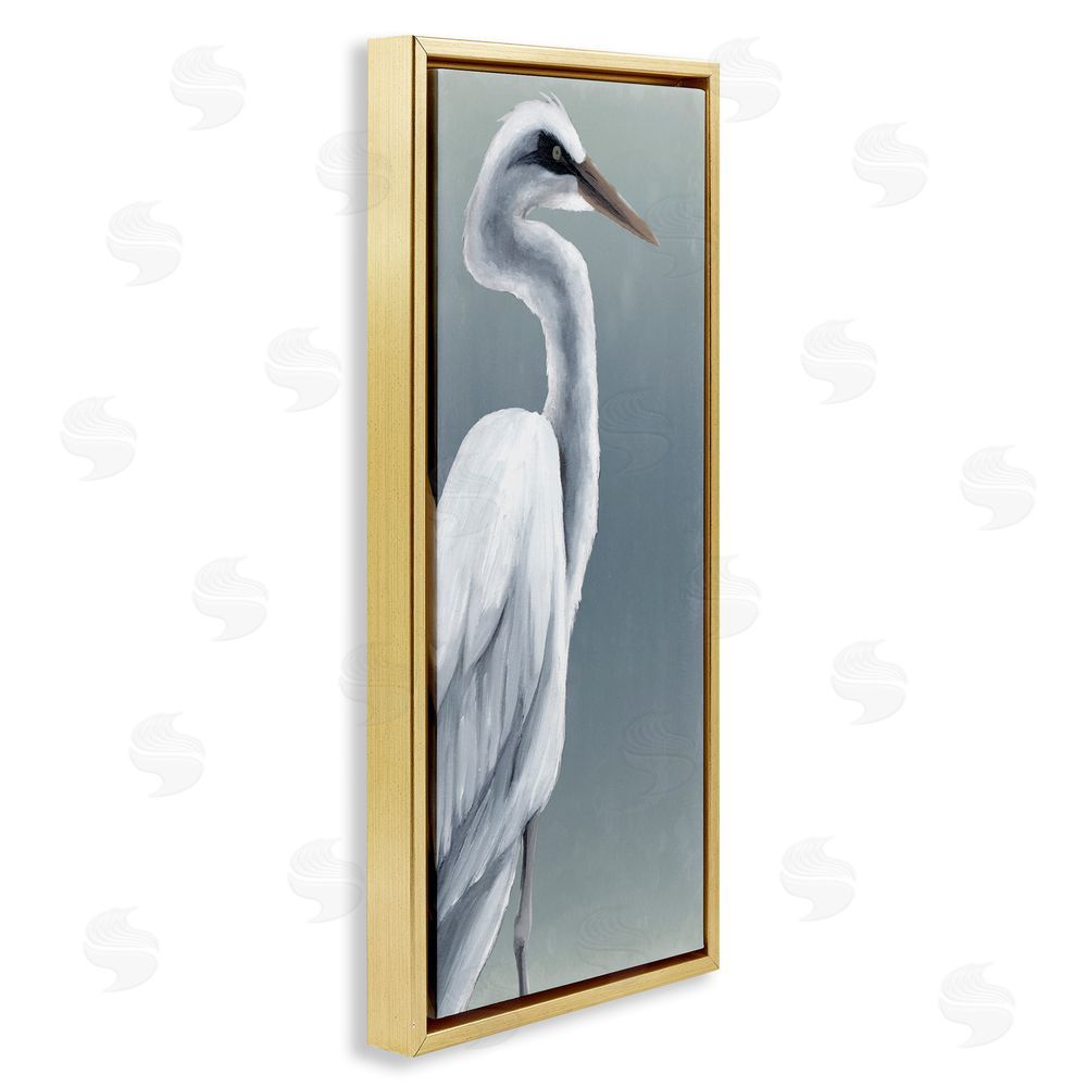 Grace Popp White Heron Portrait Gold Floating Frame Canvas Wall Art Print