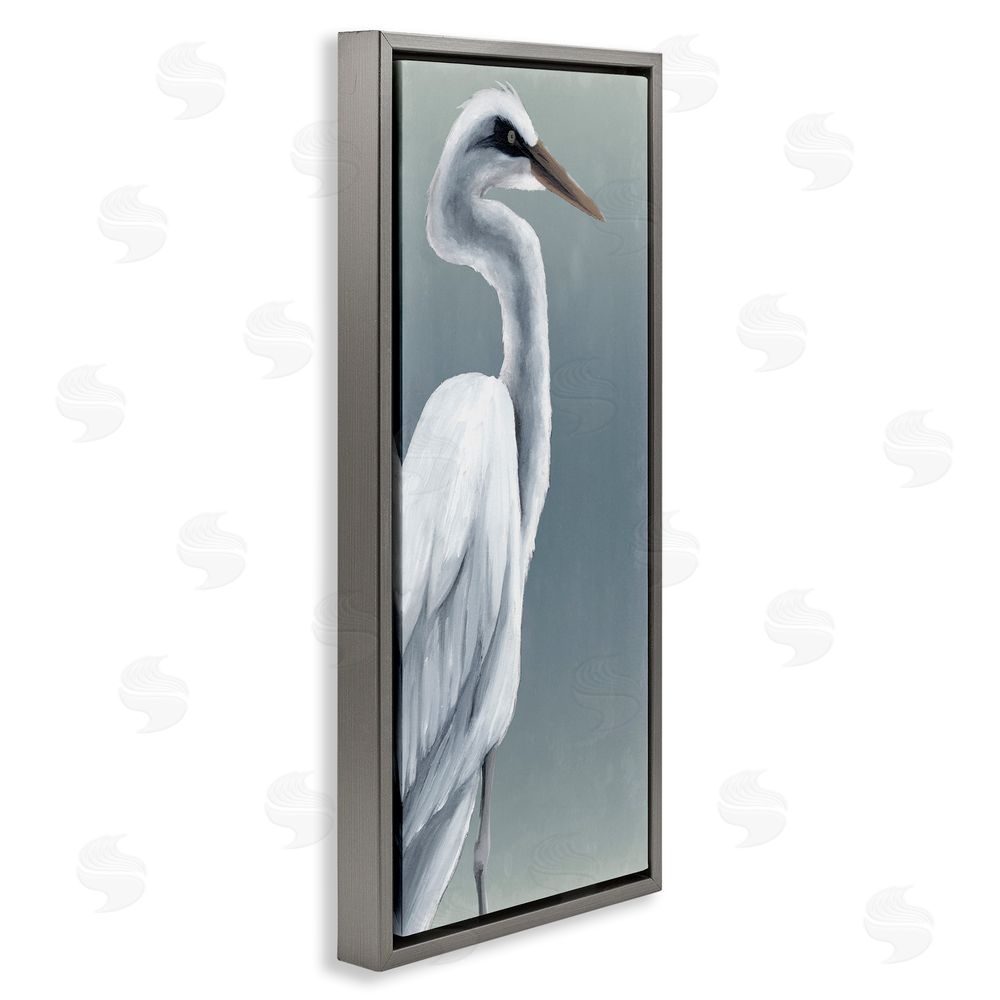 Grace Popp White Heron Portrait Grey Floating Frame Canvas Wall Art Print