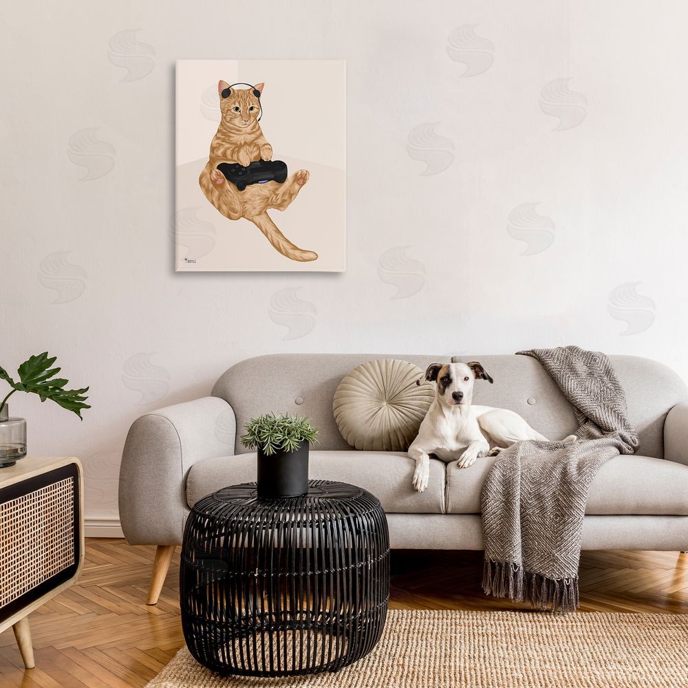 Tara Royle Gamer Tabby Cat Canvas Wall Art Print in Room