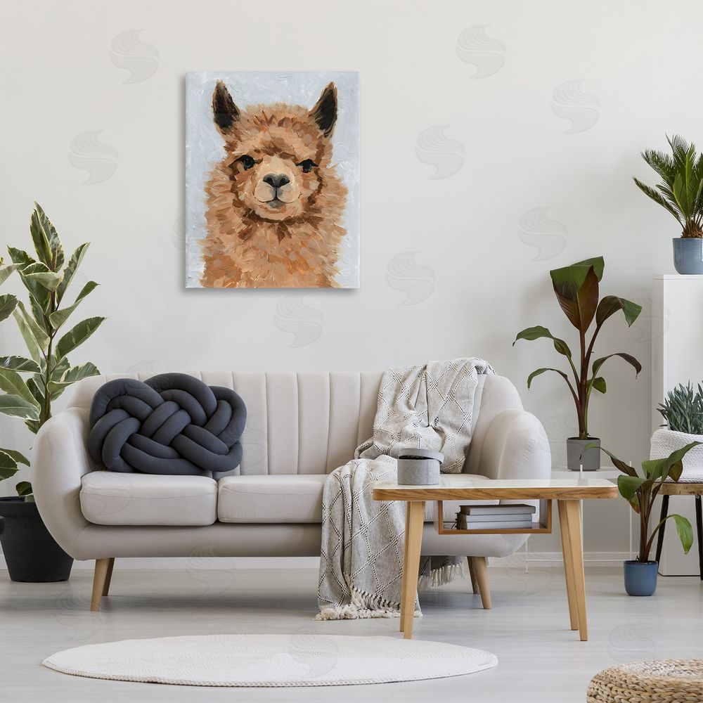 Victoria Barnes Fuzzy Llama Painting Canvas Wall Art Print in Room