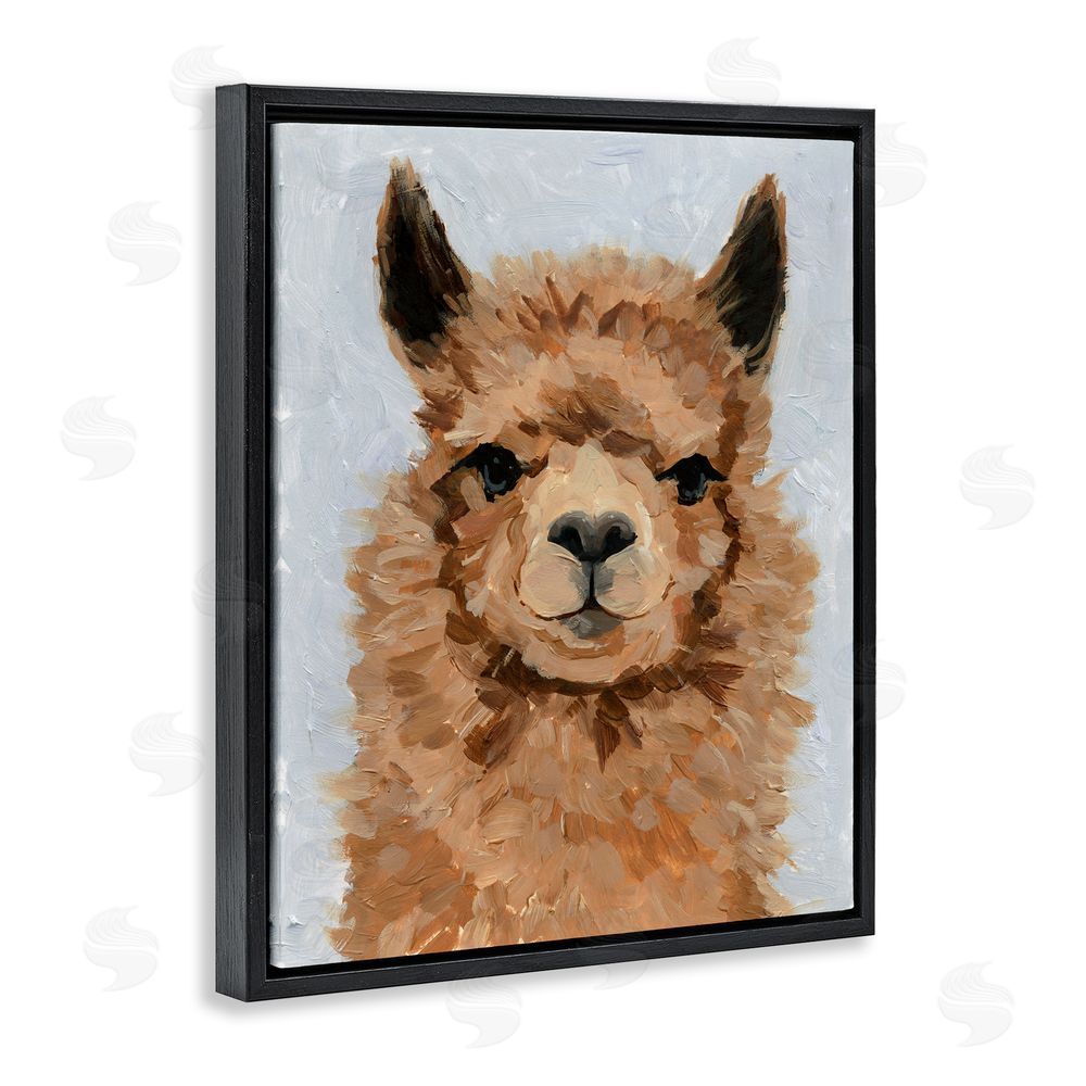 Victoria Barnes Fuzzy Llama Painting Black Floating Frame Canvas Wall Art Print