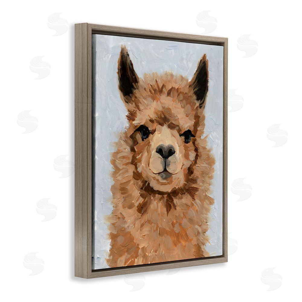 Victoria Barnes Fuzzy Llama Painting Brown Floating Frame Canvas Wall Art Print