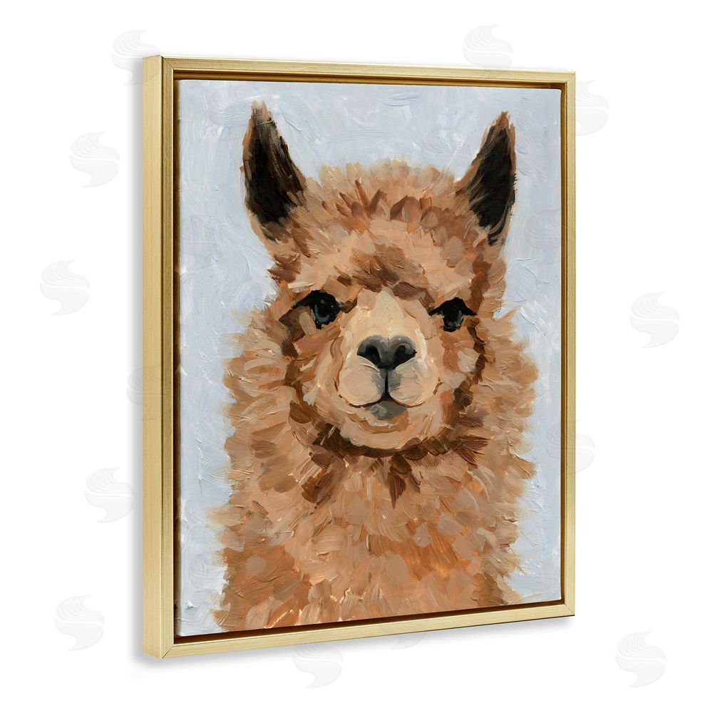 Victoria Barnes Fuzzy Llama Painting Gold Floating Frame Canvas Wall Art Print