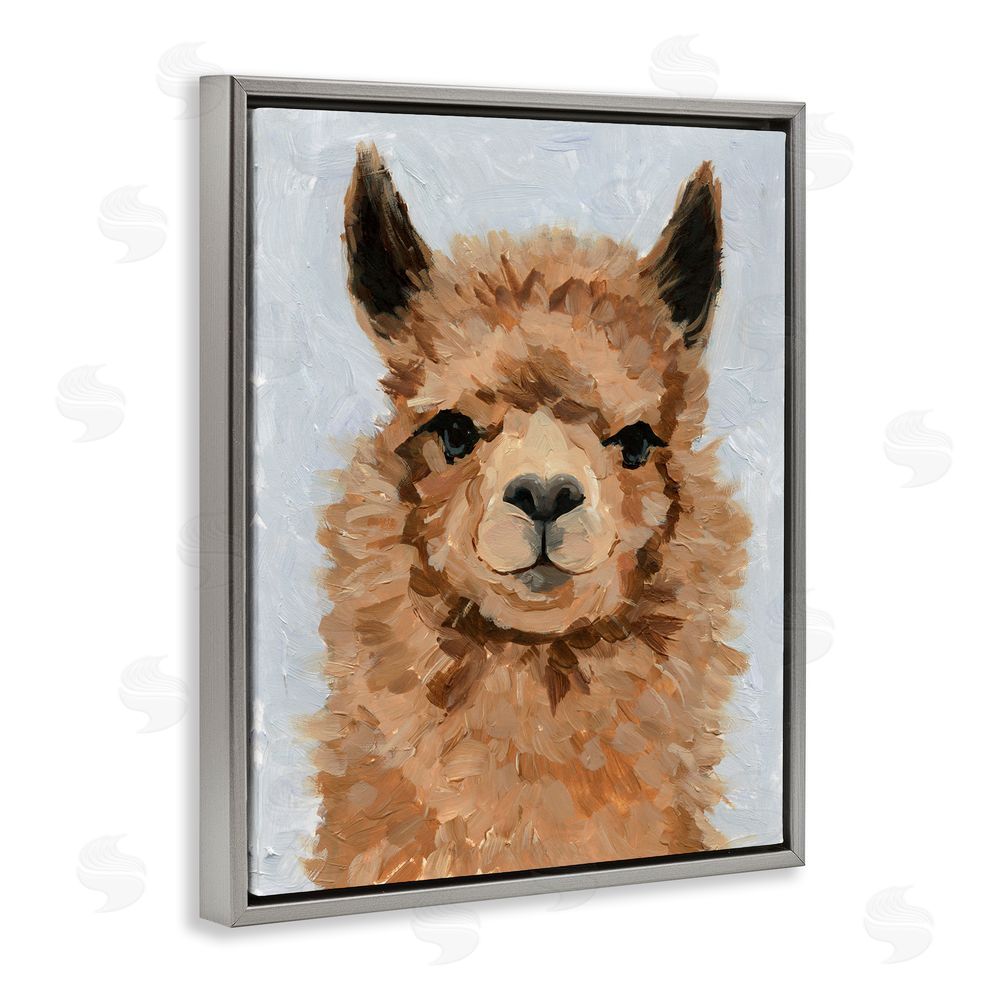 Victoria Barnes Fuzzy Llama Painting Grey Floating Frame Canvas Wall Art Print