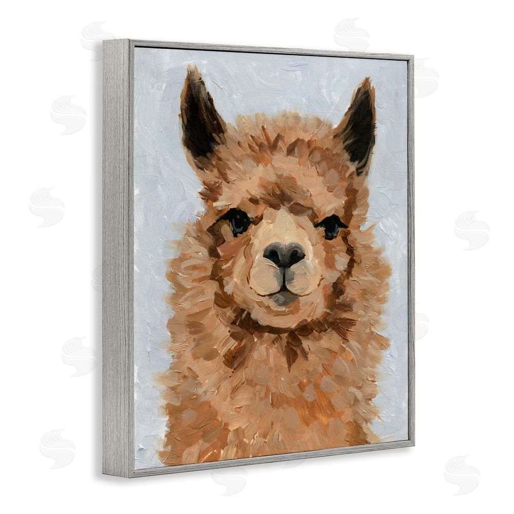 Victoria Barnes Fuzzy Llama Painting Gray Framed Giclee Wall Art Print