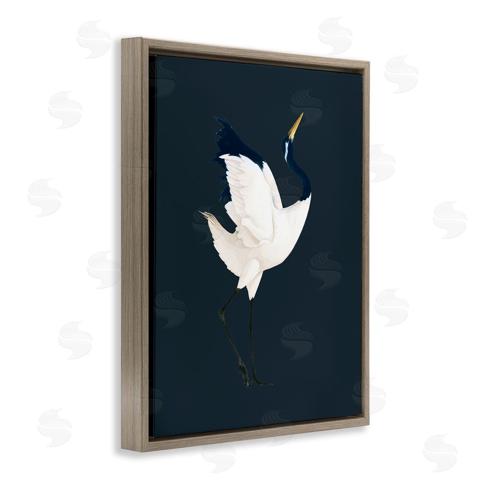Grace Popp Crane Bird Facing Right Brown Floating Frame Canvas Wall Art Print