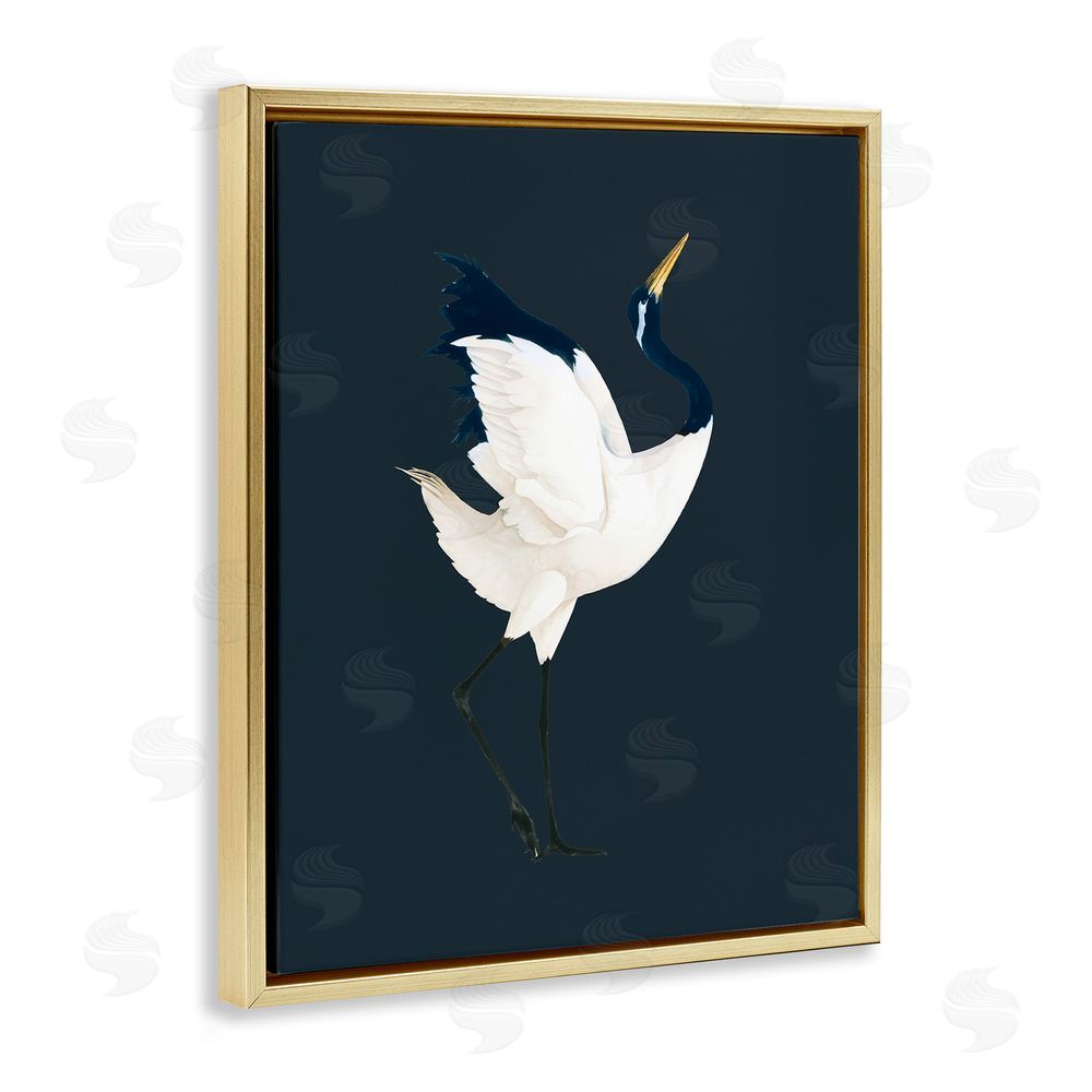 Grace Popp Crane Bird Facing Right Gold Floating Frame Canvas Wall Art Print