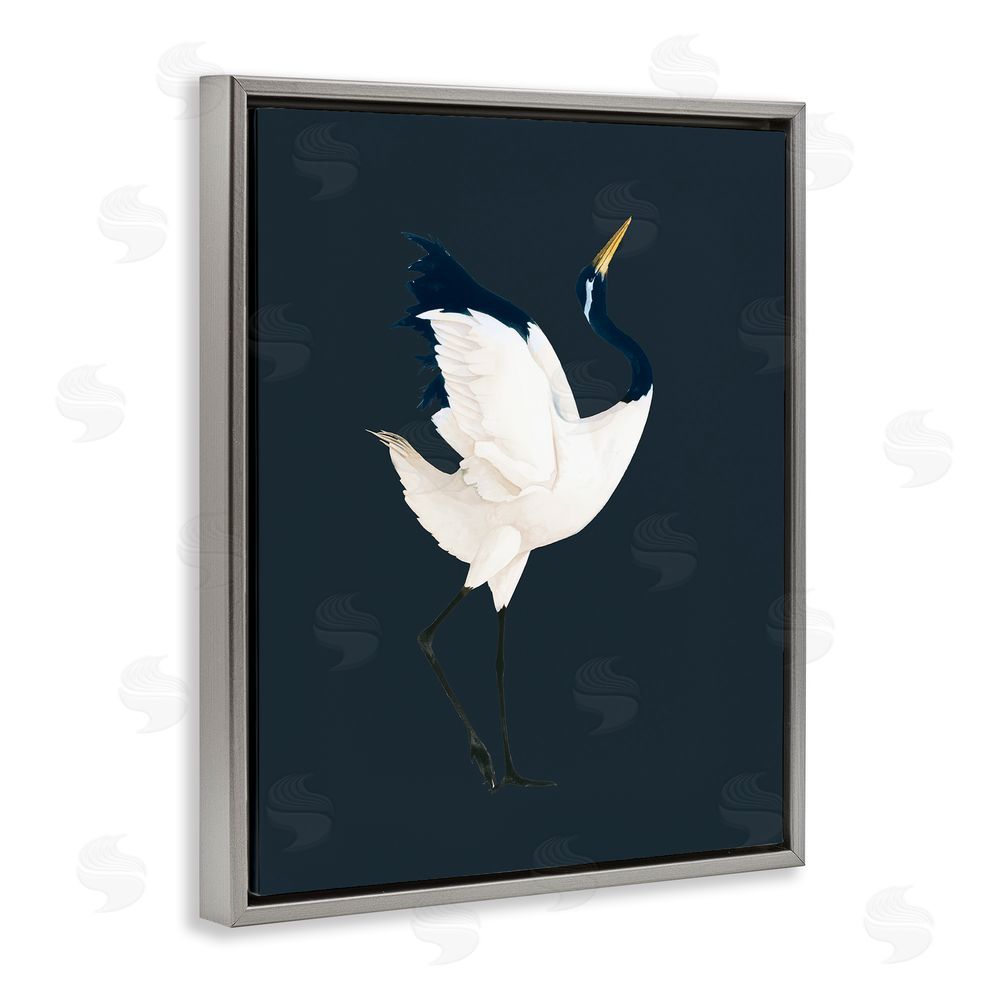 Grace Popp Crane Bird Facing Right Grey Floating Frame Canvas Wall Art Print