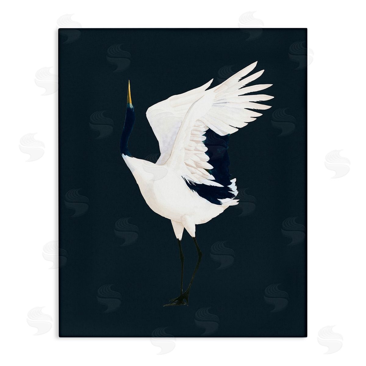 Grace Popp Crane Bird Facing Left Stretched Canvas Wall Art Print