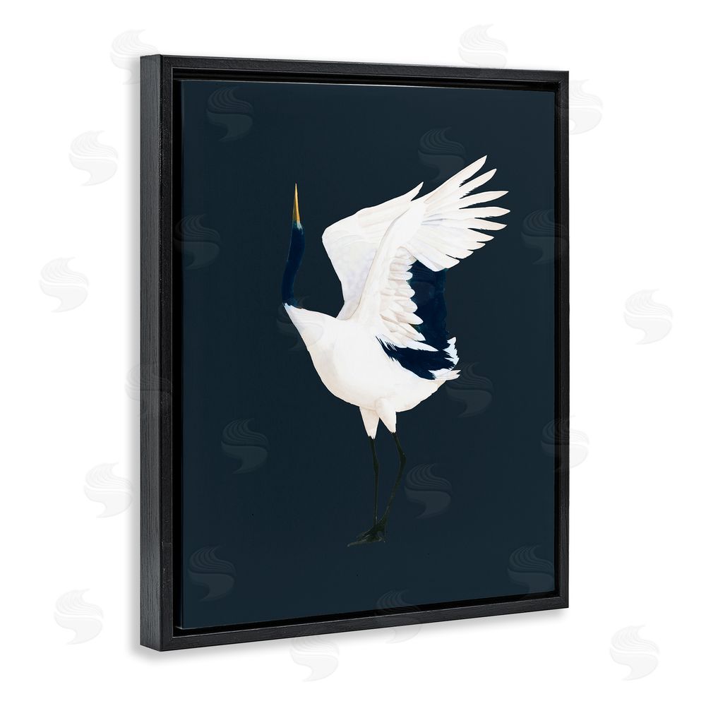 Grace Popp Crane Bird Facing Left Black Floating Frame Canvas Wall Art Print