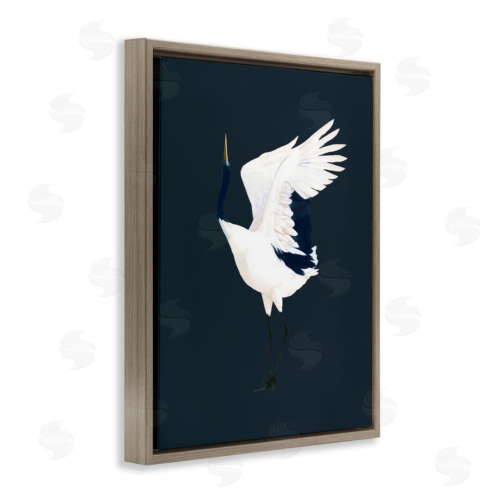 Grace Popp Crane Bird Facing Left Brown Floating Frame Canvas Wall Art Print