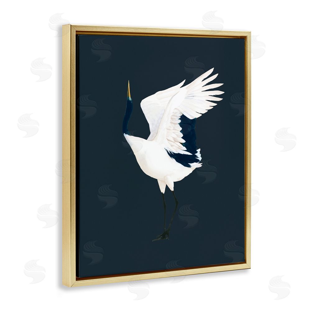 Grace Popp Crane Bird Facing Left Gold Floating Frame Canvas Wall Art Print