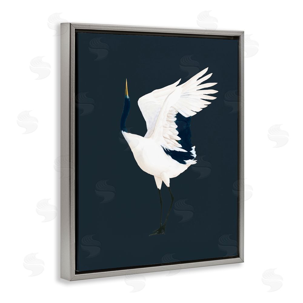 Grace Popp Crane Bird Facing Left Grey Floating Frame Canvas Wall Art Print