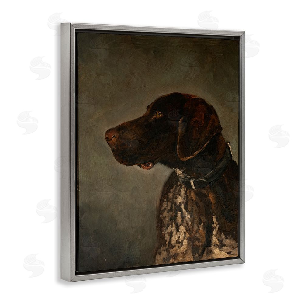 Marian Parsons Traditional Pointer Dog Portrait Grey Floating Frame Canvas Wall Art Print