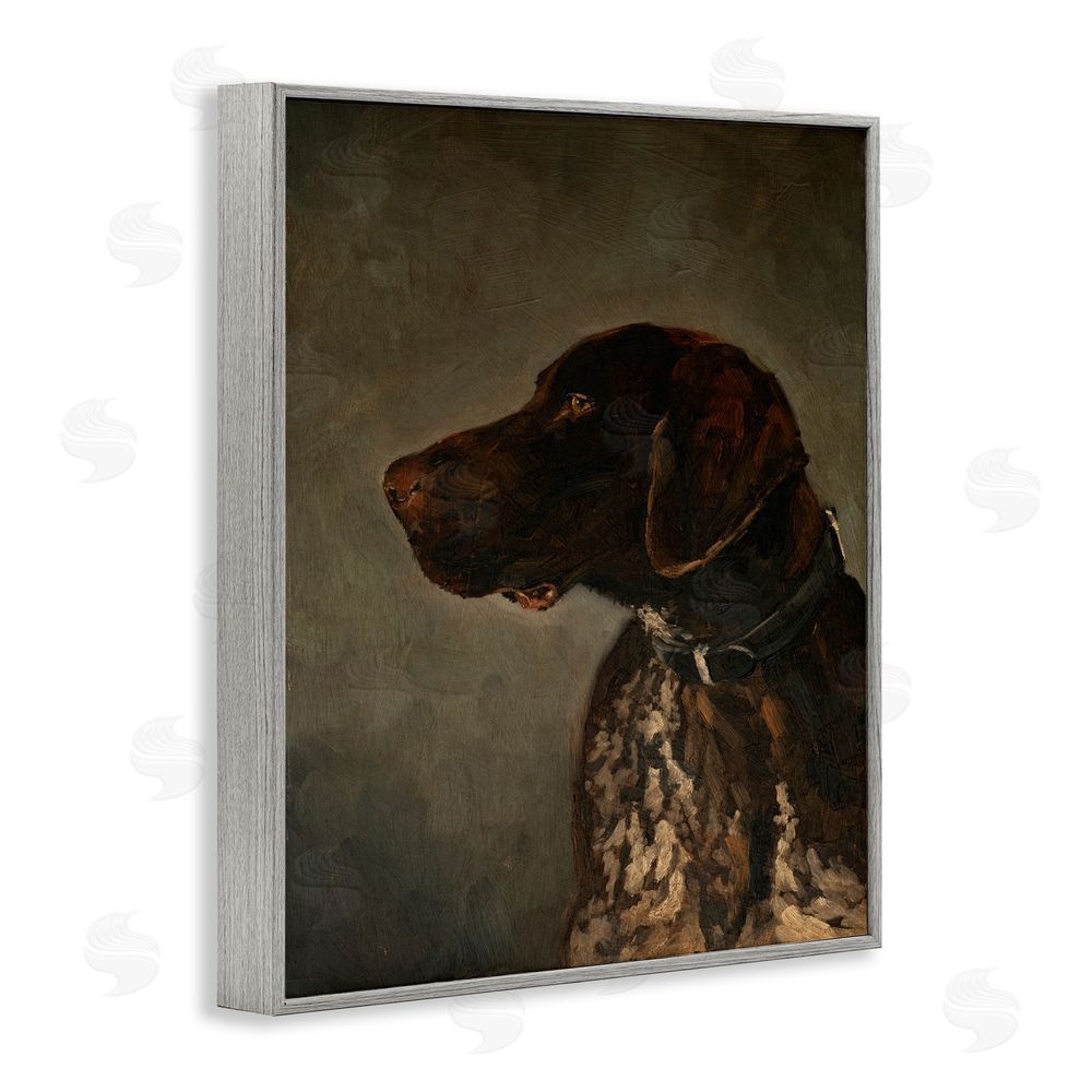 Marian Parsons Traditional Pointer Dog Portrait Gray Framed Giclee Wall Art Print