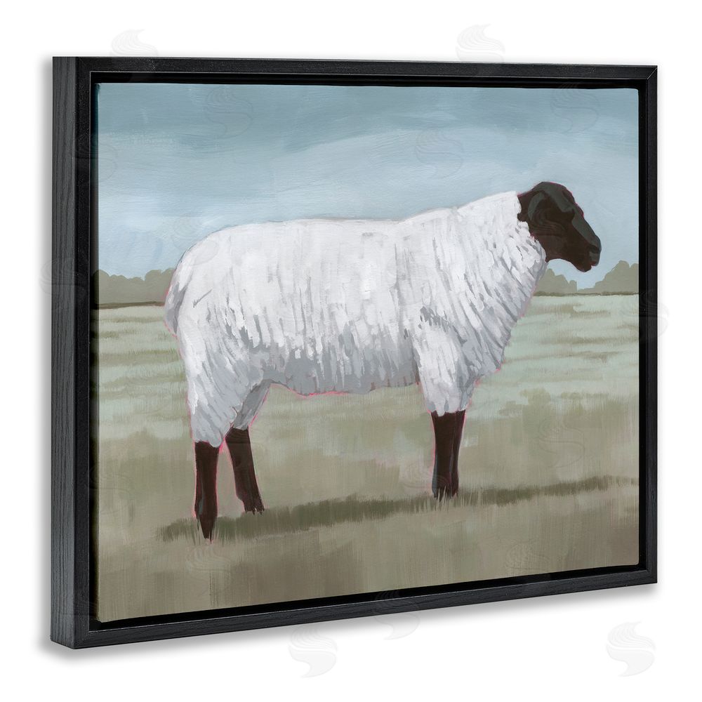 Grace Popp Sheep on Farm Painting Black Floating Frame Canvas Wall Art Print