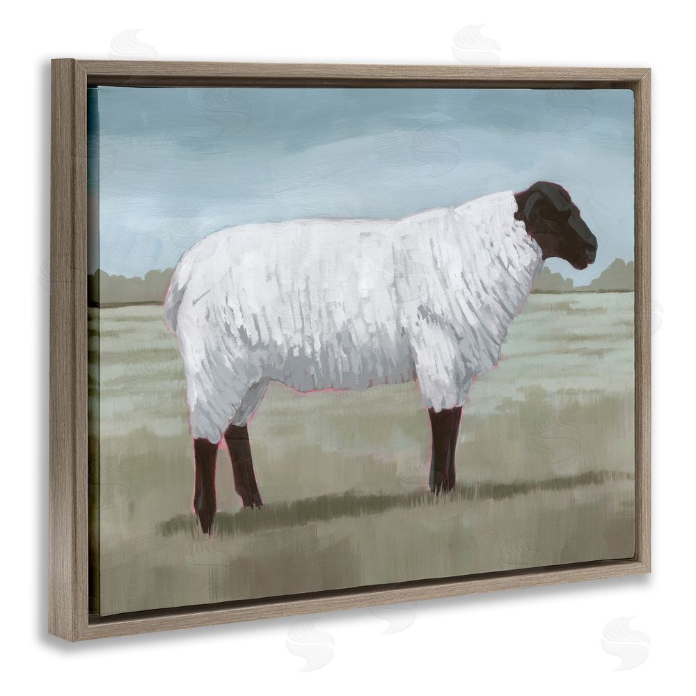 Grace Popp Sheep on Farm Painting Brown Floating Frame Canvas Wall Art Print