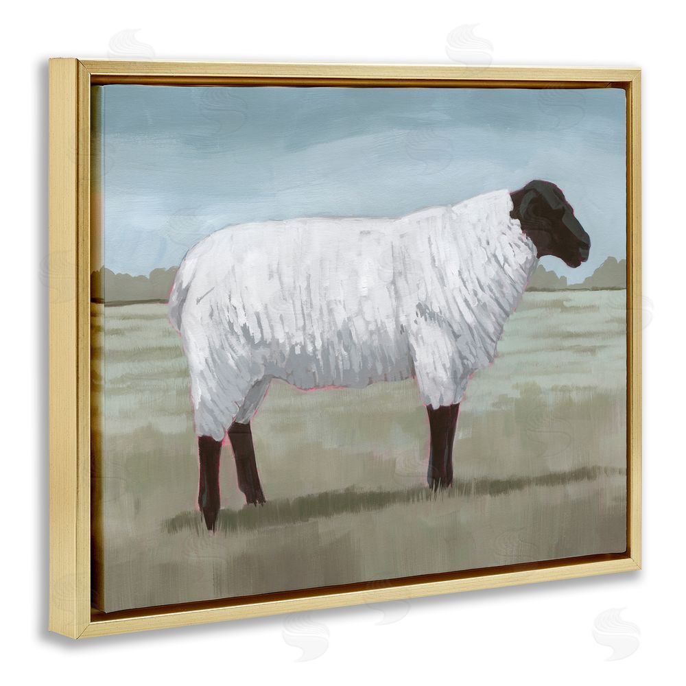 Grace Popp Sheep on Farm Painting Gold Floating Frame Canvas Wall Art Print
