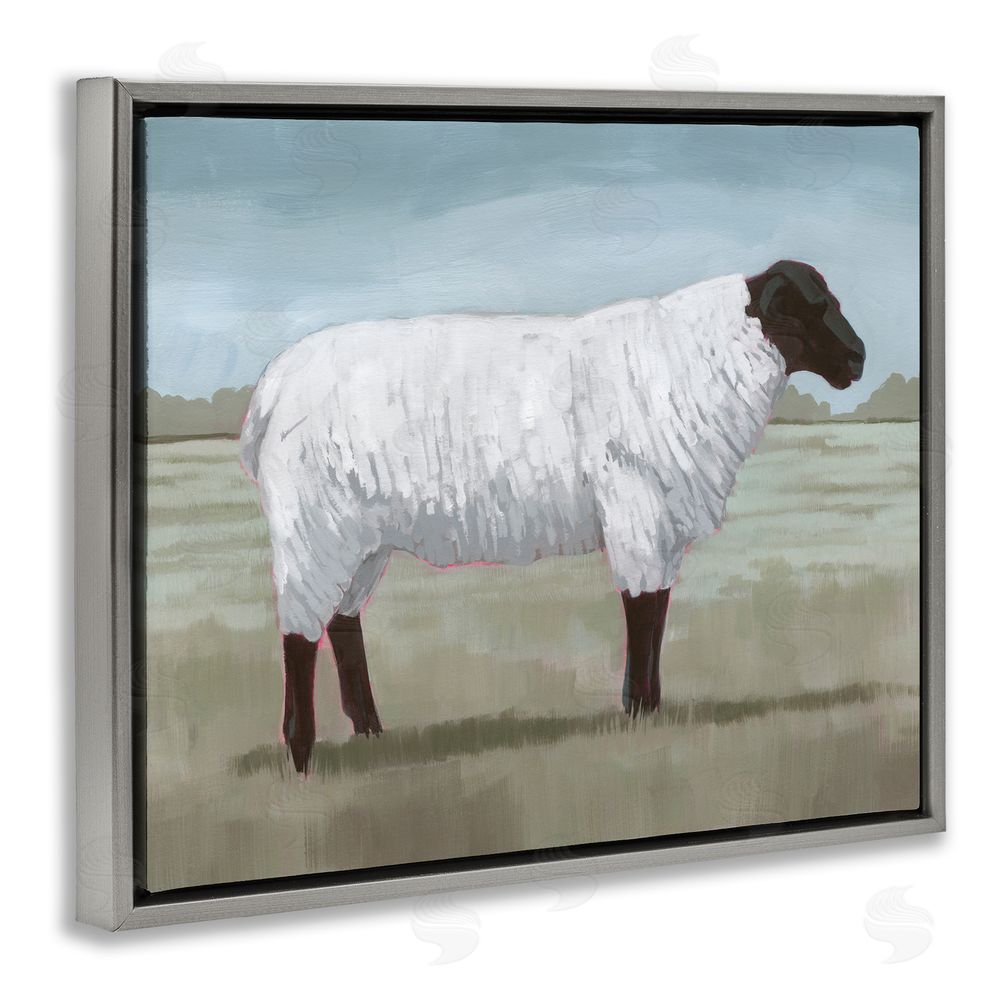 Grace Popp Sheep on Farm Painting Grey Floating Frame Canvas Wall Art Print