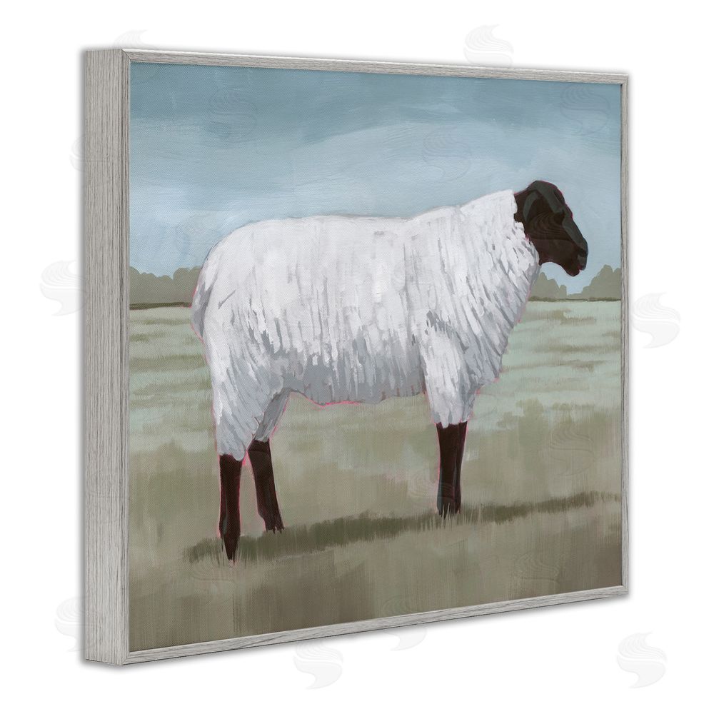 Grace Popp Sheep on Farm Painting Gray Framed Giclee Wall Art Print