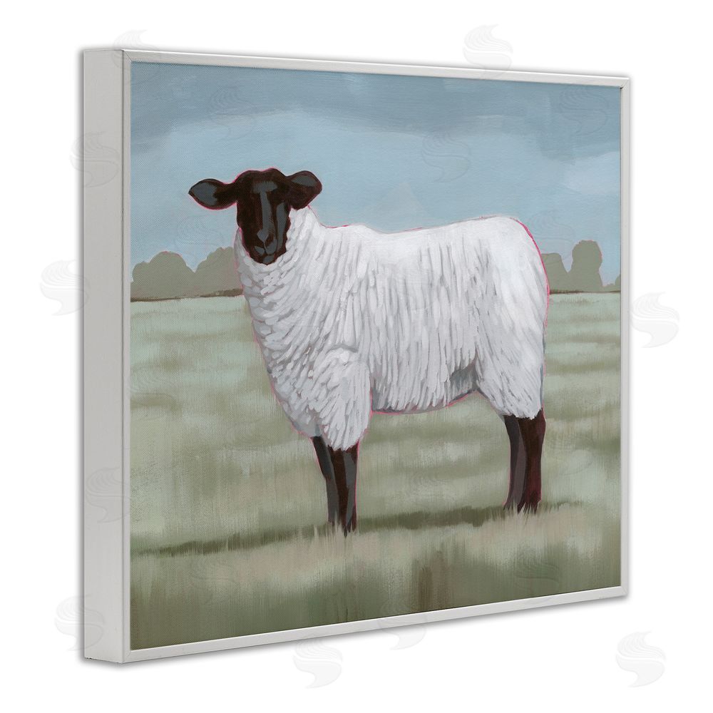 Grace Popp Traditional Farm Sheep White Framed Giclee Wall Art Print