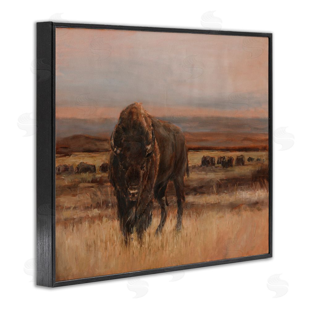 Ethan Harper Traditional Bison Landscape Black Framed Giclee Wall Art Print