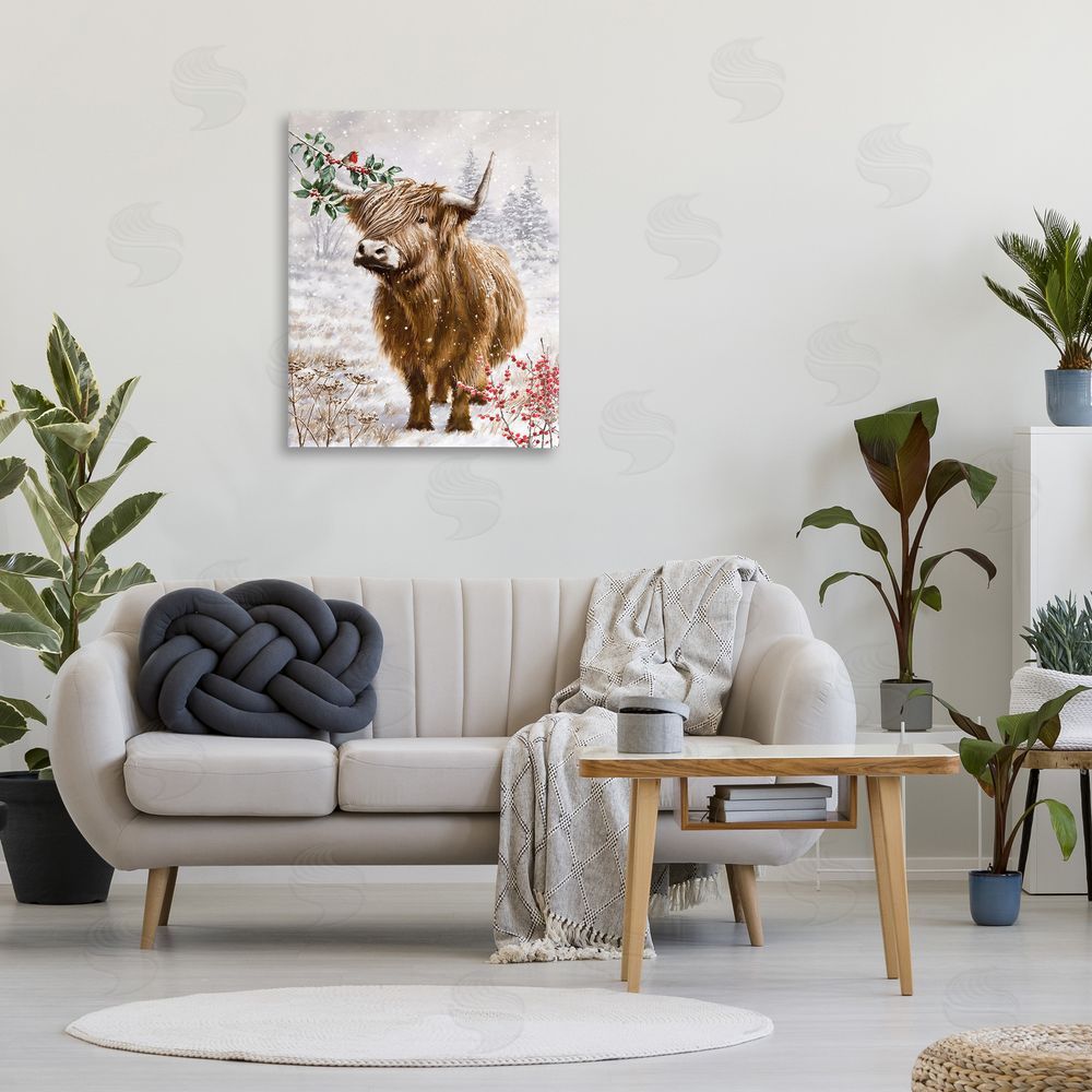 Ian Saxton Cattle with Winter Berries Canvas Wall Art Print in Room