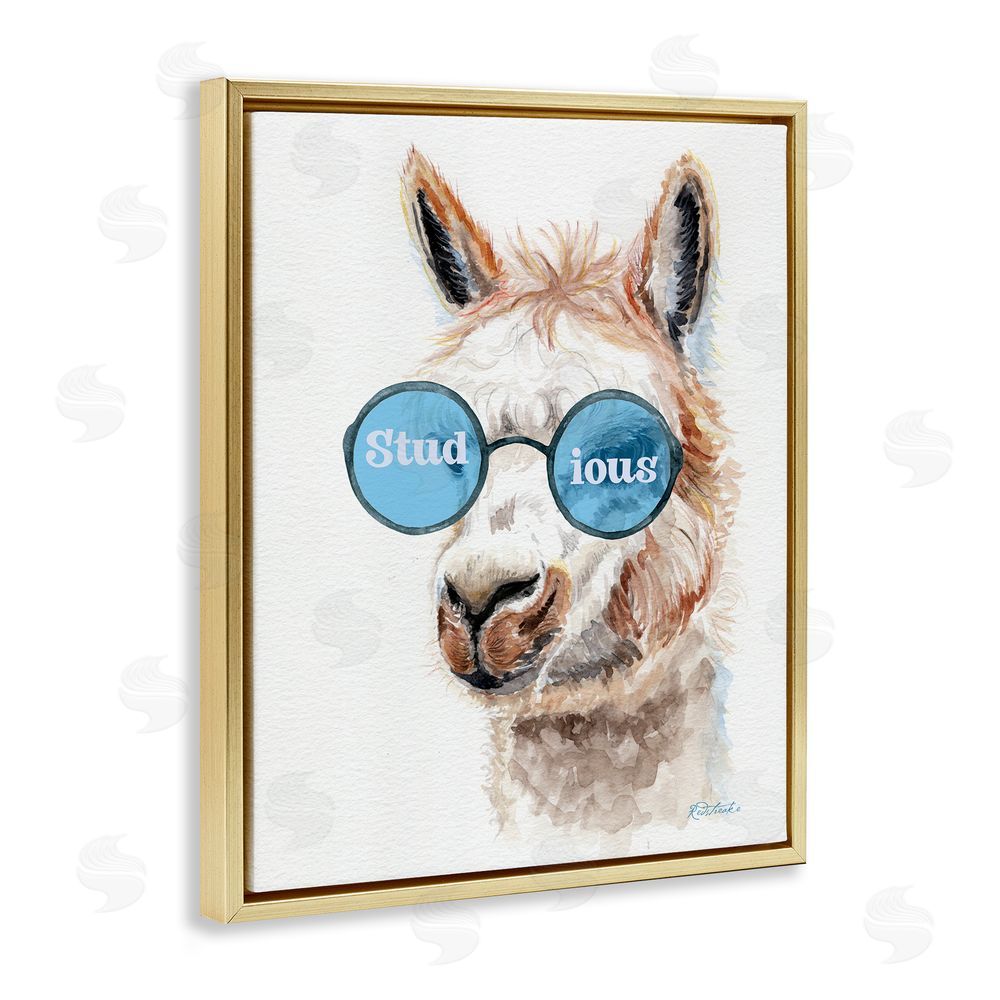 Jennifer Redstreake Stud-ious Funny Llama Gold Floating Frame Canvas Wall Art Print
