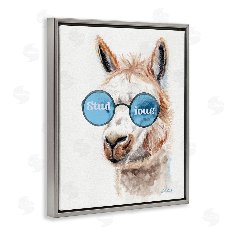 Jennifer Redstreake Stud-ious Funny Llama Grey Floating Frame Canvas Wall Art Print