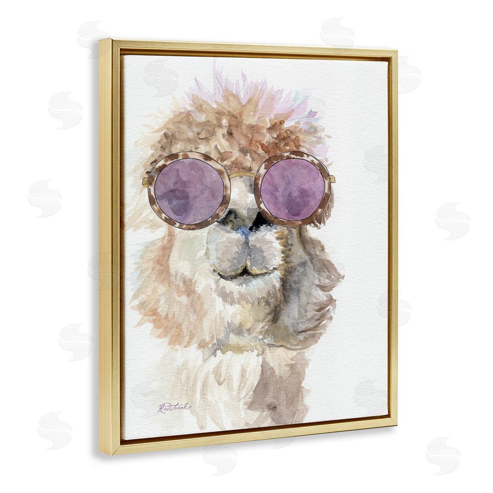 Jennifer Redstreake Fashionable Alpaca Portrait Gold Floating Frame Canvas Wall Art Print