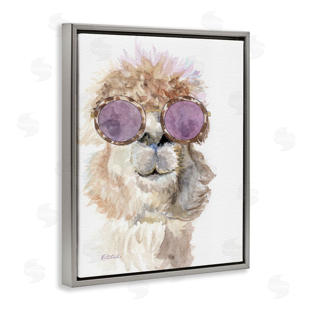 Jennifer Redstreake Fashionable Alpaca Portrait Grey Floating Frame Canvas Wall Art Print