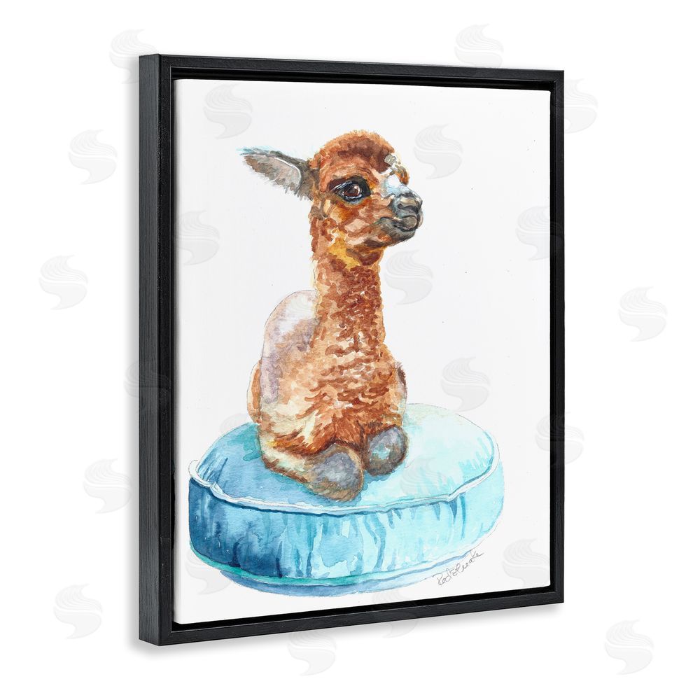 Jennifer Redstreake Baby Goat on Pillow Black Floating Frame Canvas Wall Art Print