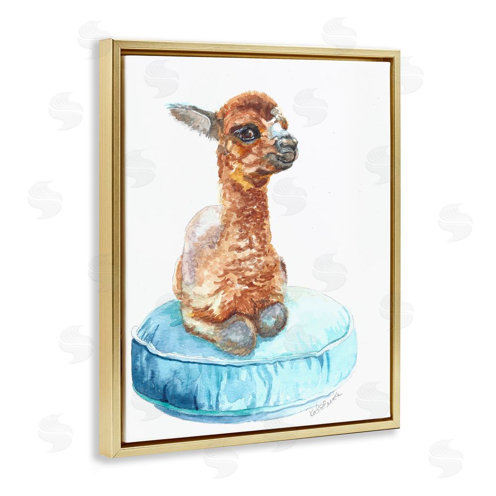 Jennifer Redstreake Baby Goat on Pillow Gold Floating Frame Canvas Wall Art Print
