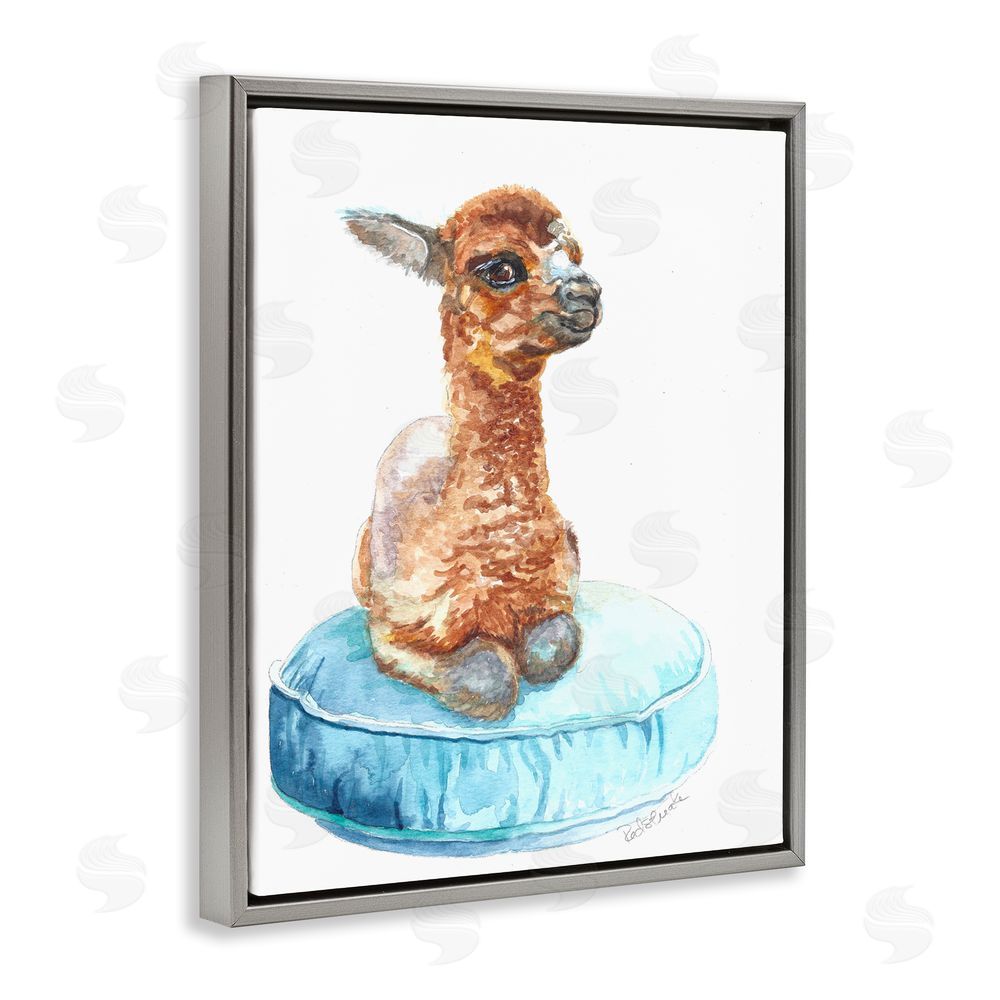 Jennifer Redstreake Baby Goat on Pillow Grey Floating Frame Canvas Wall Art Print